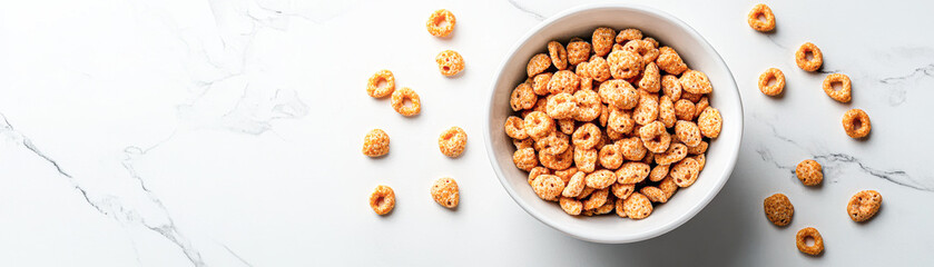 Poster - Fresh and Nourishing Breakfast Bowl of Cereal and Milk on White Marble Background