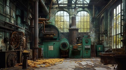 Canvas Print - Forgotten Industrial Interior: A Glimpse into a Bygone Era