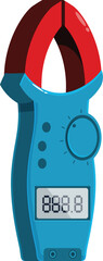 Poster - Blue and red digital clamp meter showing electrical current measurement