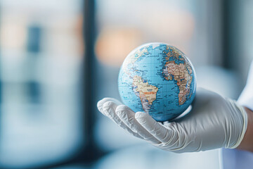 Canvas Print - A person is holding a globe in their gloved hand