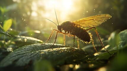 Canvas Print - Close-Up of a Delicate Insect on a Leaf in Golden Hour Light