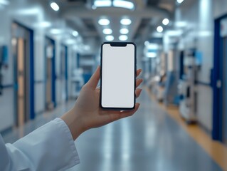 doctor showing smartphone display blank at hospital