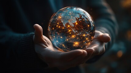 Poster - Hands Holding a Glowing Network Globe