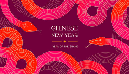 Wall Mural - Chinese new year 2025 year of the Snake. Abstract background. Linear geometric red Snake illustration. Traditional vector design. Lunar new year concept