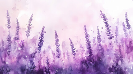 Wall Mural - Banner, abstract background of lavender flowers, watercolor drawing. Lavender Fields. Illustration