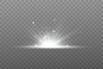 white glowing light explodes on a transparent background. with ray. transparent shining sun, bright 