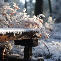 Canvas Print - Snowy Branches and Bench