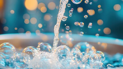 Poster - Bubbles and Water Splash in Soft Natural Light