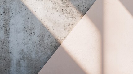 Poster - Geometric shapes are forming from the natural light shining through a window and casting shadows on a textured wall with a neutral color palette