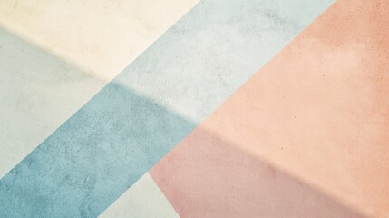 Poster - Soft pastel colors paint geometric shapes on a concrete wall, illuminated by sunlight streaming through a window, creating captivating texture and design in a modern, minimal interior space