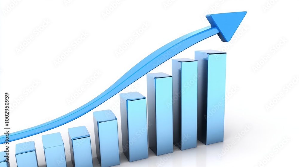 3D Blue Bar Graph with Upward Arrow, Illustrating Business Growth and ...
