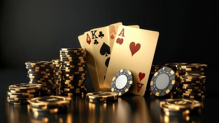 luxurious golden poker template on dark background for casino websites and promotions
