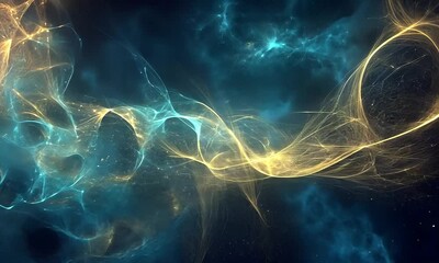 Wall Mural - abstract cosmic nebula with golden and blue glowing lines