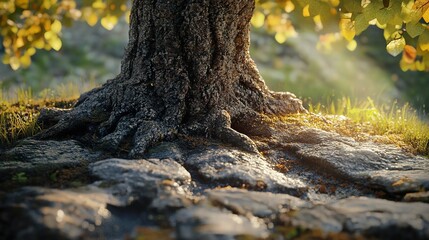 Wall Mural - Tree Roots and Sunlight in a Tranquil Forest