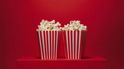 Wall Mural - Two boxes of popcorn sit against a red backdrop.