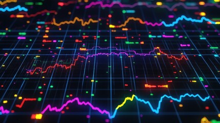 Poster - Colorful data visualization on digital screen.