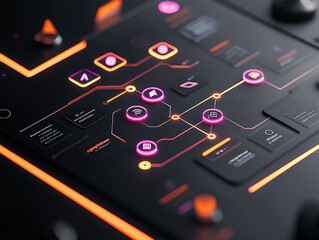Leinwandbilder - Control panel with glowing buttons, black background