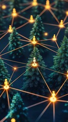 Fototapete - Networked trees with glowing connections