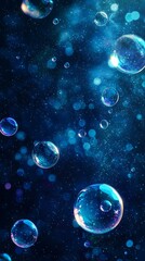 Futuristic bubble background with a blue color, bubbles floating in the air,...