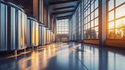 Aufkleber - A large industrial building with a lot of windows and a lot of metal