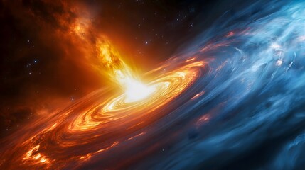 spiral nebula in space with a luminous event horizon and a rotating accretion disk that attracts light and matter