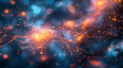 Poster - A blue and orange background with a lot of glowing lines