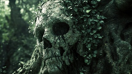 Poster - Weathered Skull Emerging from the Forest