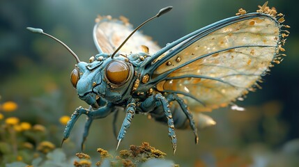 Canvas Print - Cyberpunk Insect: A Detailed 3D Render of a Futuristic Bug