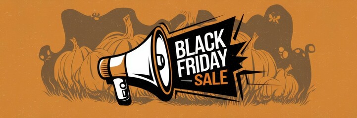 Colorful Megaphone Announcement Black Friday Halloween Sales - Eye-Catching Seasonal Promotion Pumpkins Retail Marketing