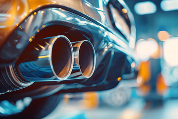 Close-up of a car's exhaust system being tested highlighting the engineering for emission reduction