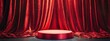 © Максим Зайков - Red podium cloth background silk fabric table cover pedestal satin. Curtain cloth product podium red reveal stand stage gift studio platform luxury display texture award mystery box premium magenta