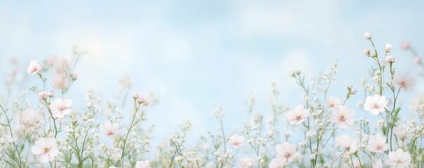 Sticker - Vibrant Field of Wildflowers in Full Bloom Under Clear Blue Sky, Showcasing Natures Beauty and Serenity with a Colorful Display of Petals and Greenery