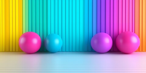 Poster - Four colorful spheres in front of striped wall.