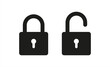 © Cali6ro - Black isolated icon of locked and unlocked lock on white background. Set of Silhouette of locked and unlocked padlock. Flat vector 10 eps.