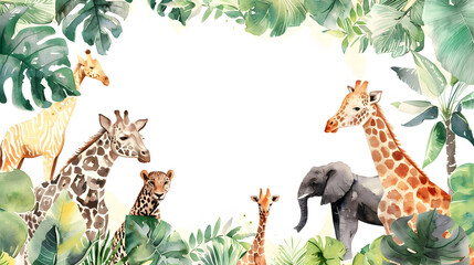 Wall Mural - Wildlife Frame Background watercolor