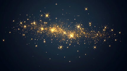 Wall Mural - Starry night floating gold sparkles on dark navy background wallpaper. Starry Night Sky. Illustration