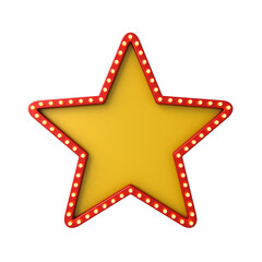 Aufkleber - Blank yellow star sign with retro neon light bulbs isolated on white background 3D rendering
