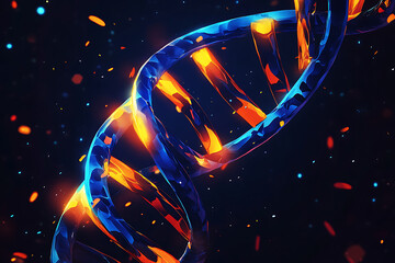 Poster - A vibrant depiction of a DNA double helix with glowing elements, symbolizing life and genetics.