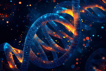 Poster - A vibrant depiction of a DNA double helix, illustrating genetic structure and biotechnology.