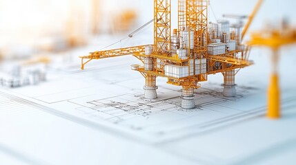 wire-frame offshore oil rig, 3d rendering, separated visible and invisible lines, industrial