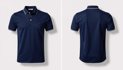 Navy-blue collared polo shirt mockup featuring both front  back views against a clean white background