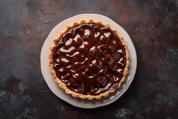 Poster - Chocolate Caramel Tart on White Plate