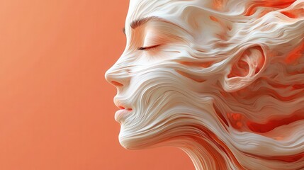 Wall Mural - Abstract portrait of a woman with swirling lines and a serene expression