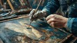 © Darya - An art restorer is meticulously working on an ancient painting, applying delicate brush strokes to reveal its original colors and details in a workshop dedicated to heritage conservation