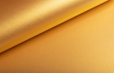 Poster - Golden paper with a polished, metallic texture and curved folds, featuring glowing gradients and shiny reflections in brass and yellow tones. This chic, classy surface combines a