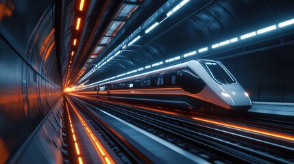 Poster - Futuristic Train in Neon Tunnel Environment