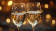 © Рудой Максим - Celebratory champagne glasses clinking together, sparkling bubbles rising, creating a festive atmosphere during a joyful occasion in the evening