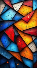 Wall Mural - A colorful abstract painting with a blue, red, and yellow triangle