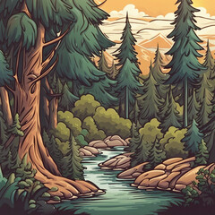 Wall Mural - forest scenery illustration background