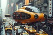 © Aleksandr - A futuristic drone taxi flies over a busy street, showcasing cutting-edge urban transportation. The image highlights the innovation of air mobility, offering a glimpse into the future of commuting.